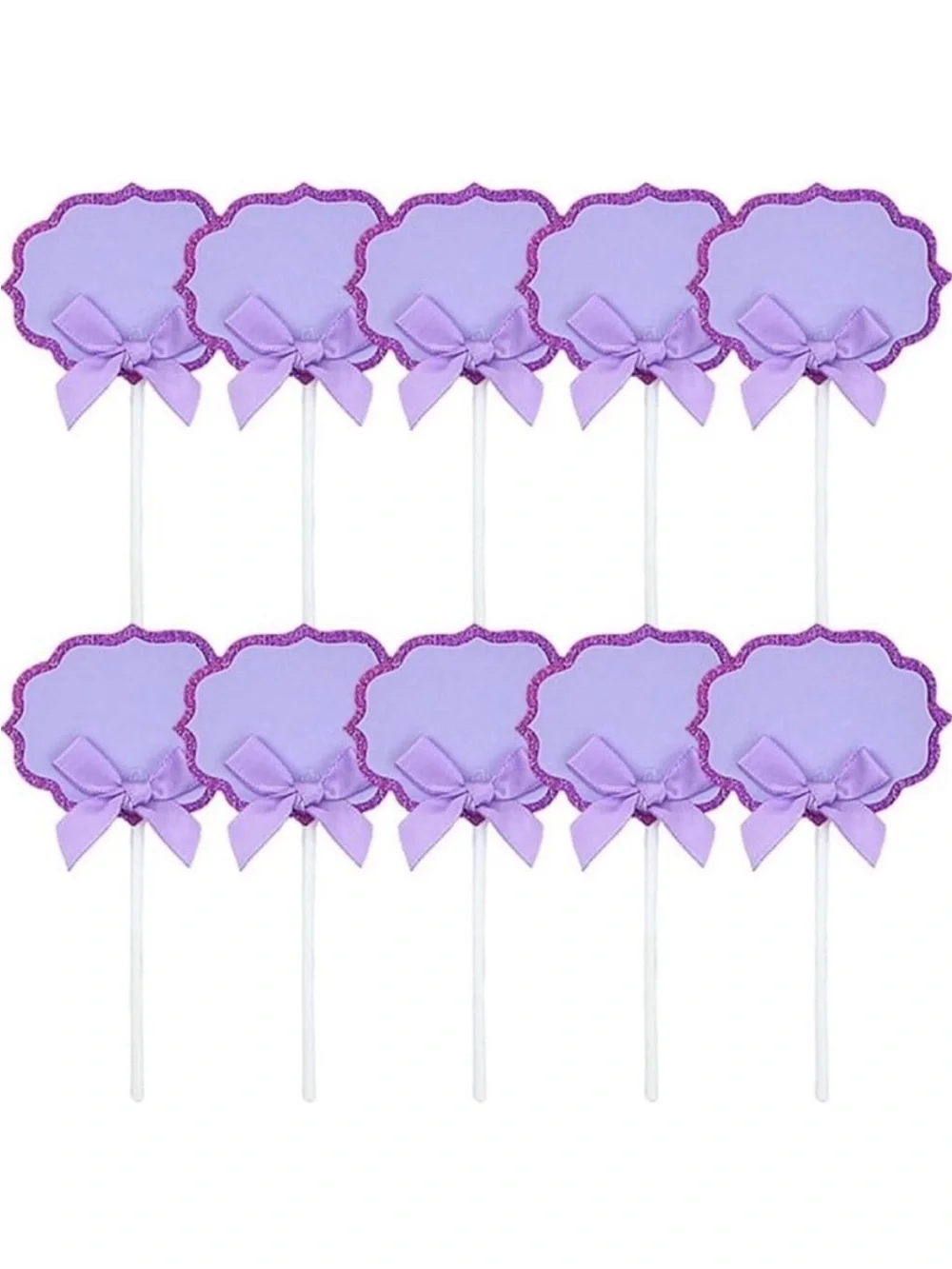 💞 New Pack of 10 Purple & Dark Purple Glitter Buffet Food Label Cupcake Toppers
